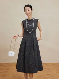 【钰姐精选】伊丽5332-韩版小香风无袖连衣裙显瘦气质时尚复古收腰
