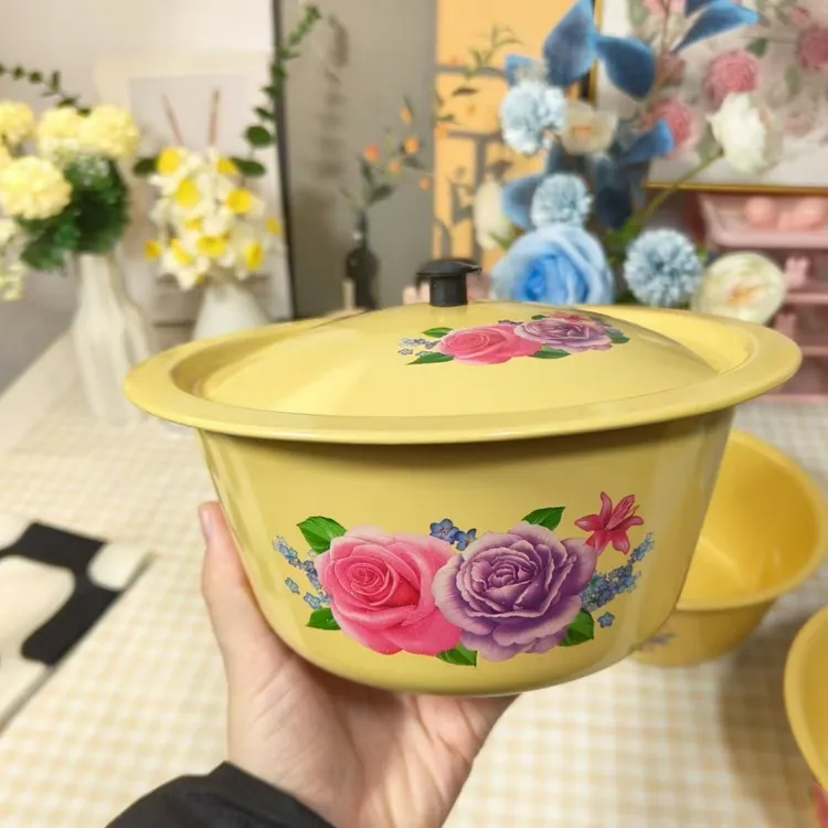2个带盖19厘米黄盆带盖陶瓷盆家用盆洗手碗
