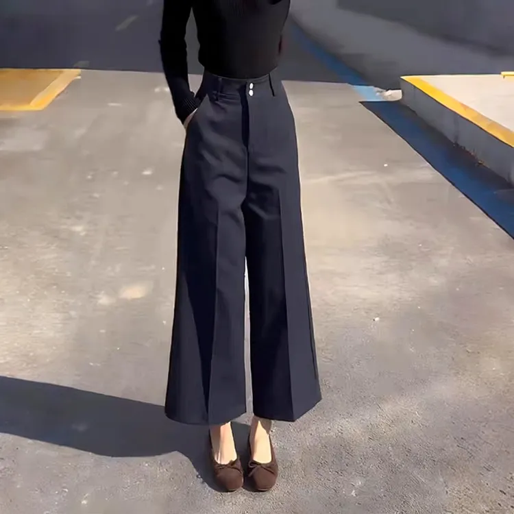 通勤百搭黑色西装裤女2025秋季新款高腰宽松显瘦洋气九分阔腿裤子