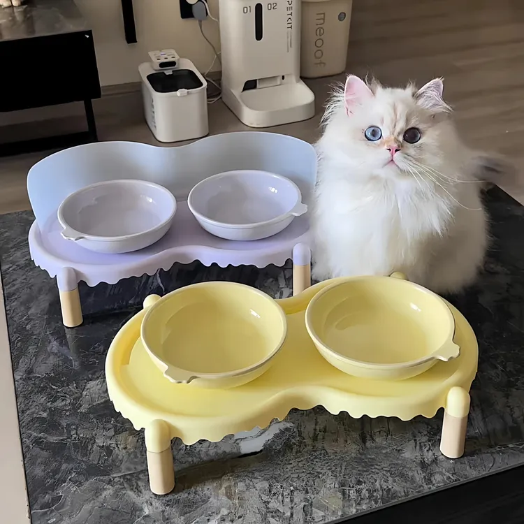 猫碗陶瓷猫食盆猫咪饭碗喝水碗双碗保护颈椎宠物狗碗防打翻防外溅