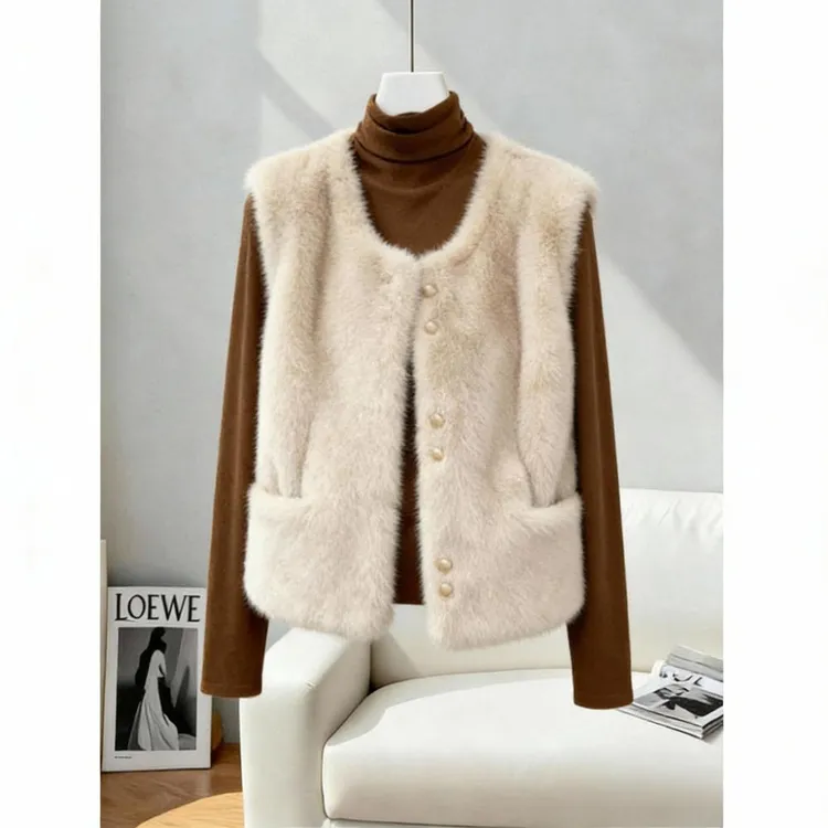 复古高级感毛绒马甲上衣女秋冬2025新款加厚保暖小香风外搭背心潮