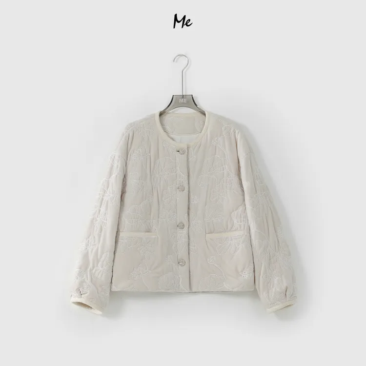 ME【白丝绒刺绣外套】轻奢极简新款时尚百搭宽松棉服MEQA0600