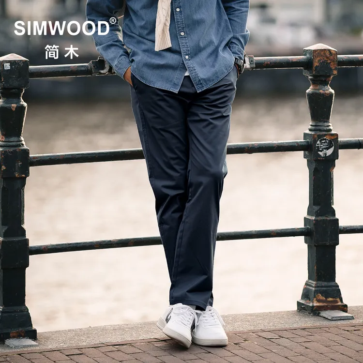 SIMWOOD/简木【RS04合体直筒】270g纯色弹力基础休闲裤男SN130473