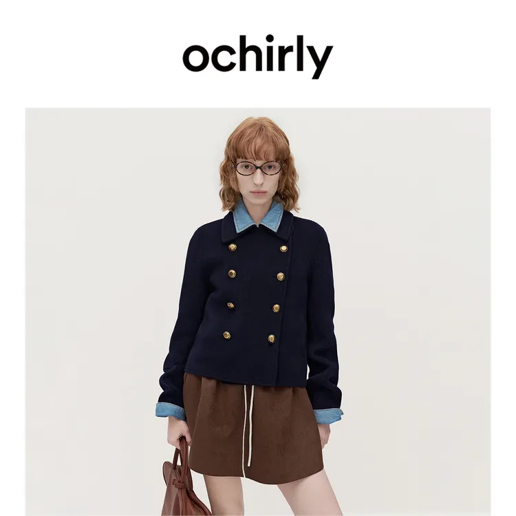 ochirly澳大利亚100%美丽诺羊毛高支双面呢外套女秋新品