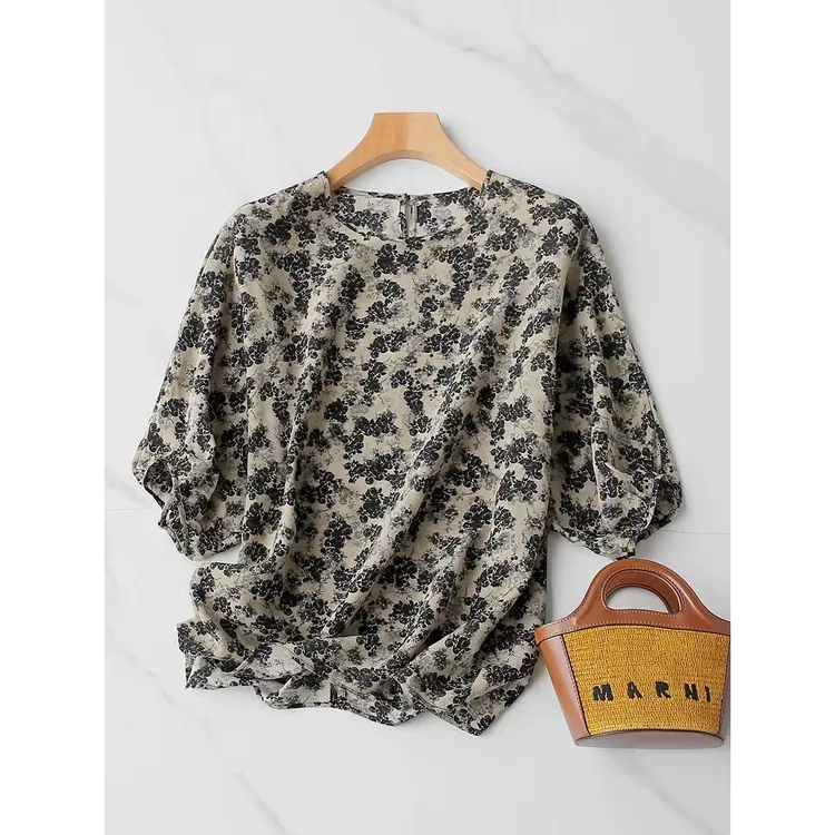 篙定面料，质感绝绝子！水墨晕染 16姆米双绉中袖衬衫女夏时尚上衣