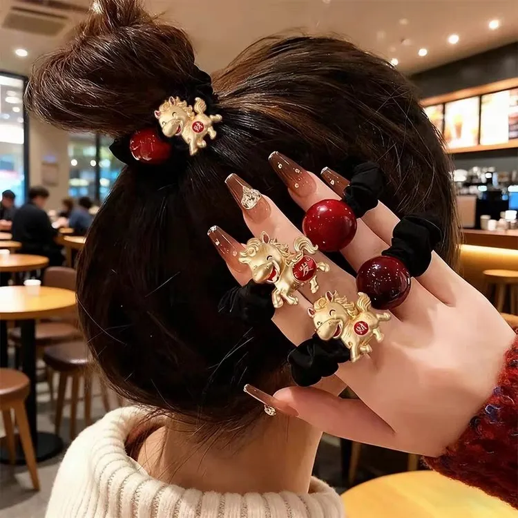 2026红色马年发圈小马丸子头发本命年发绳新年发饰皮筋头绳发饰