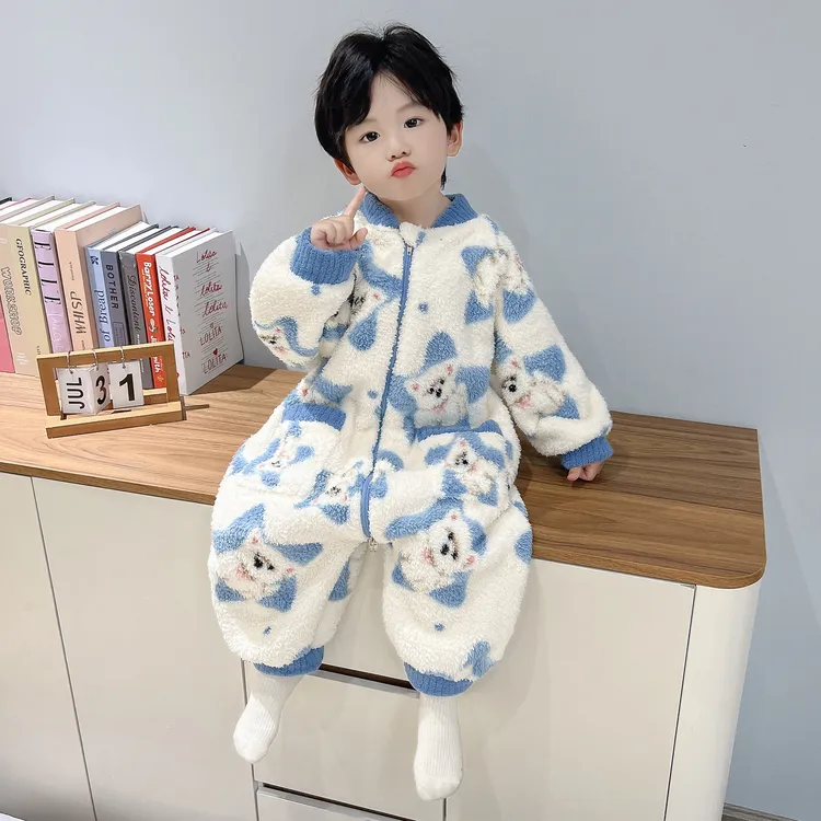 男童珊瑚绒连体睡衣冬季2025新款婴儿男宝宝睡袋儿童法兰绒连体衣