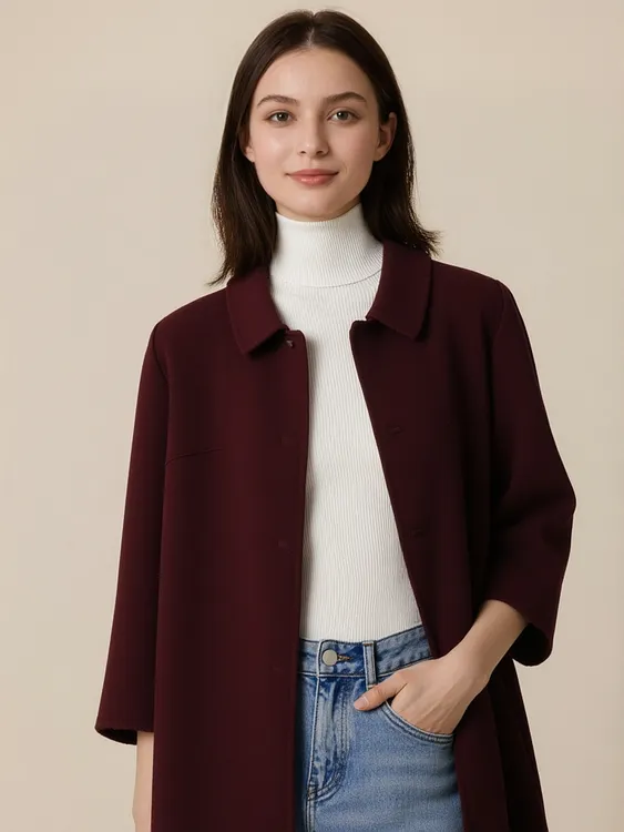 2025女款流行外套秋冬羊毛双面呢羊毛大码女装妈妈装高级外套大衣