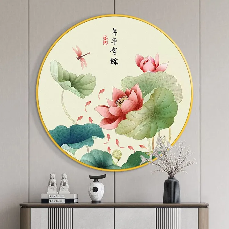 新房装饰品轻奢现代圆形进门九鱼纳福餐厅玄关客厅走廊过道办公室