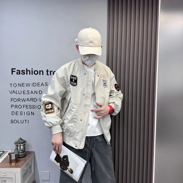 秋冬美式休闲痞帅字母刺绣工装外套情侣款宽松户外加厚加棉棒球服