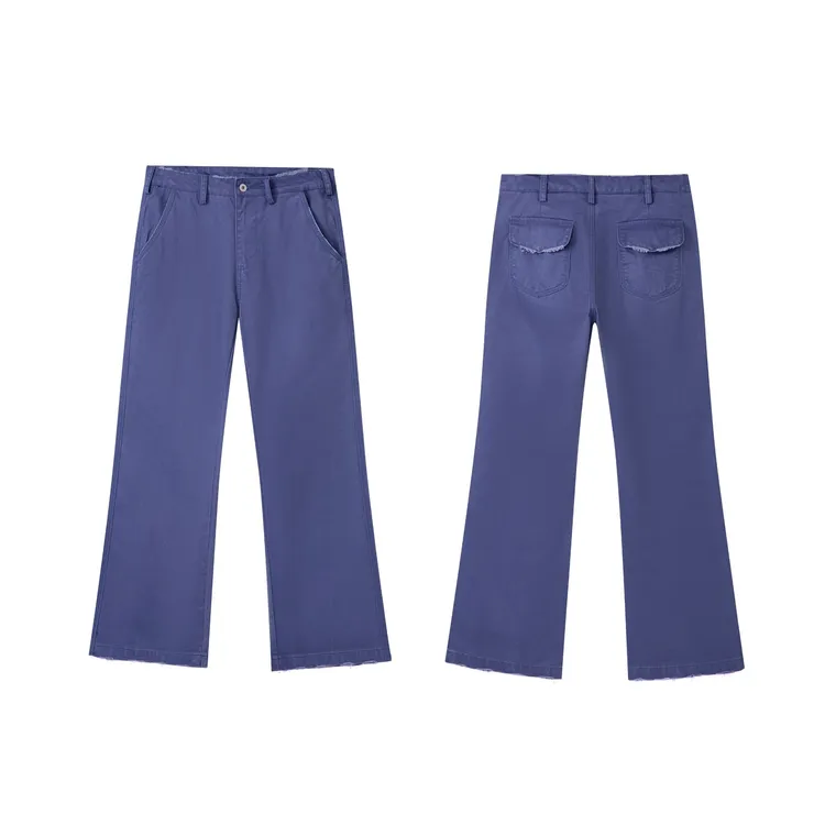 Pansk美式复古Vintage优雅蓝法工裤重水洗做旧直筒宽松工装裤男