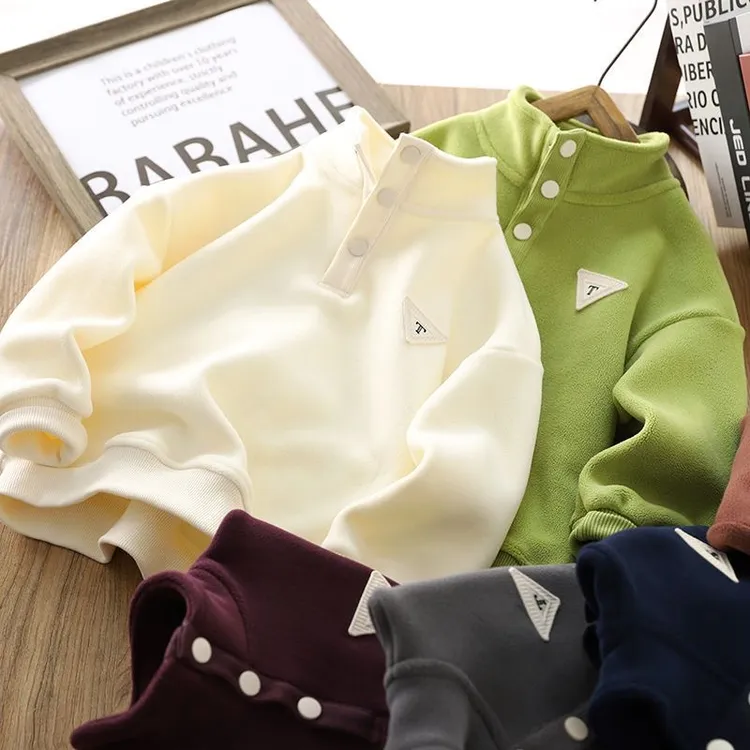 儿童加绒卫衣双面奥粒绒加绒加厚儿童校服神器中大童立领卫衣