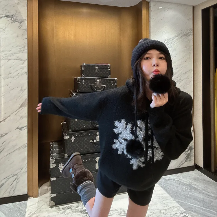 BETTERJOELAY-【雪夜星辉】绵羊毛针织连帽休闲风LL6381