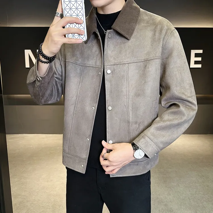 高级感翻领毛呢夹克男秋冬新款休闲外套痞帅短款修身潮流百搭上衣