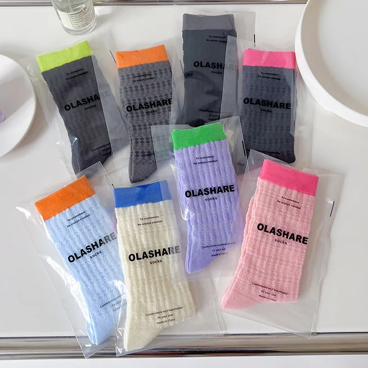 新款袜子女网红多巴胺中筒袜春秋薄款拼色百搭长筒袜