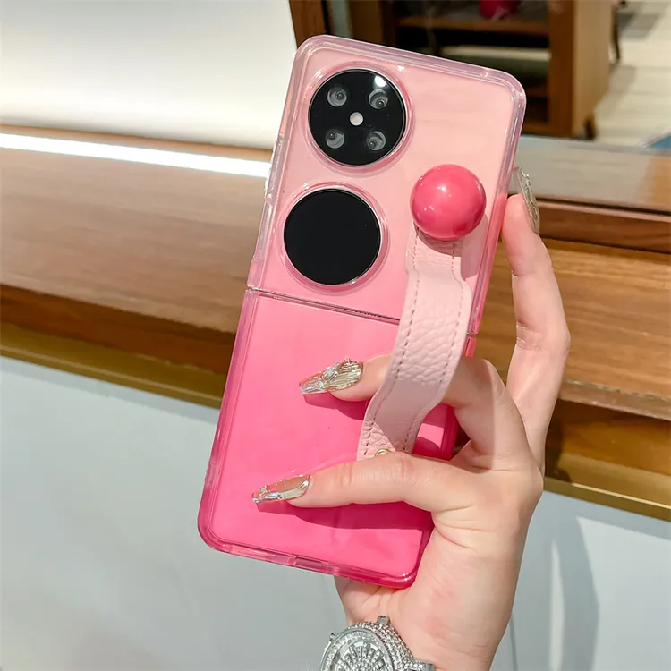 适用华为pocket2手机壳相框玫红色pocketS折叠屏圆珠手带女保护套