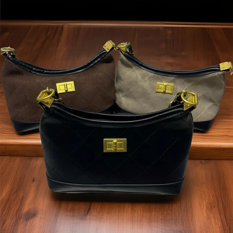 纯色复古风单肩斜挎包拉链气质菱格轻奢