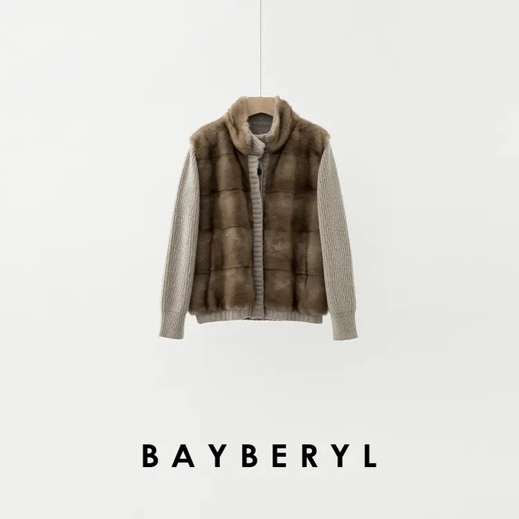 BAYBERYL老贝水水米驼色针织拼接排扣秋轻奢外套9PY5I1941-9/20