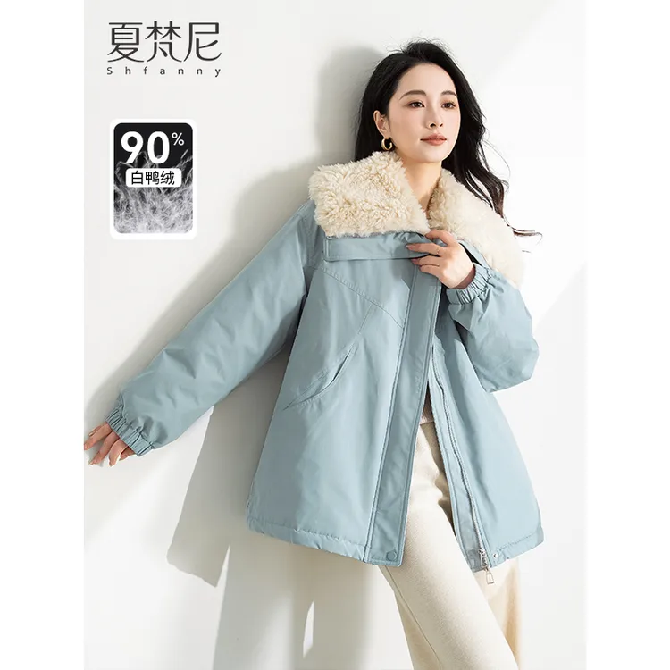 夏梵尼暖灯夜话冬季90白鸭绒羽绒服中长款派克服高级感小个子外套