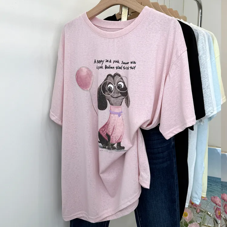 圆领短袖t恤衫夏季中长款微透薄款雪花棉慵懒风搭配牛仔裤上衣女