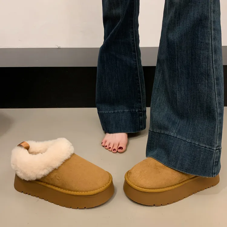 浅口雪地靴女厚底低帮2025新款冬季加绒保暖加厚一脚蹬棉鞋毛毛鞋