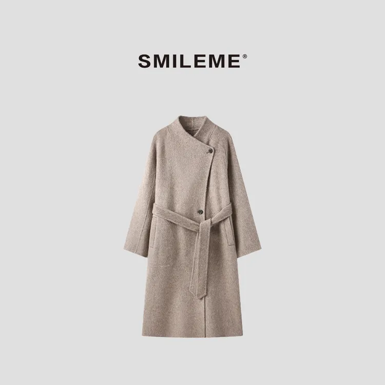 3-SMILEME【旧时光影】"100%绵羊毛"气质毛呢外套R5360029