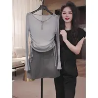 冷淡系穿搭一整套轻熟贵气感御姐绝美灰色罩衫吊带半裙三件套女秋