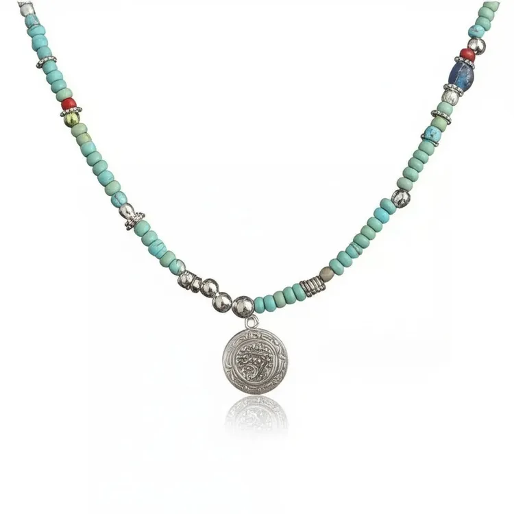 BTSP 纳木错·祈祷原创设计情侣彩色小众复古珊瑚色潮拼接项链叠戴