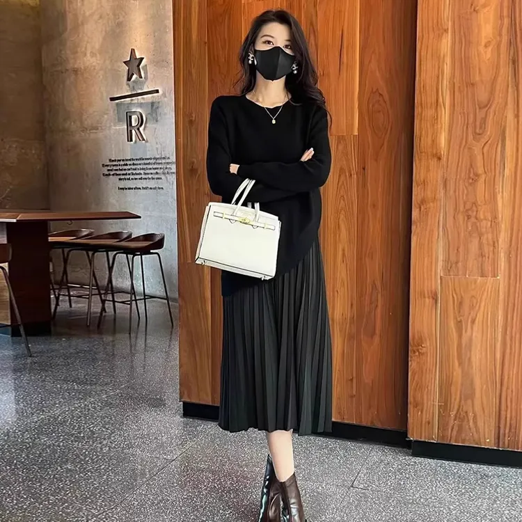 2025秋季新款大码时尚设计感假两件连衣裙胖妹妹宽松遮肉显瘦裙子