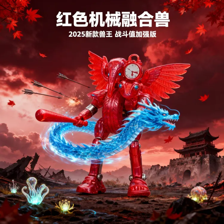 2025新款缝合怪红色机械融合兽国外AI公仔手办木棍人可拆卸拼装