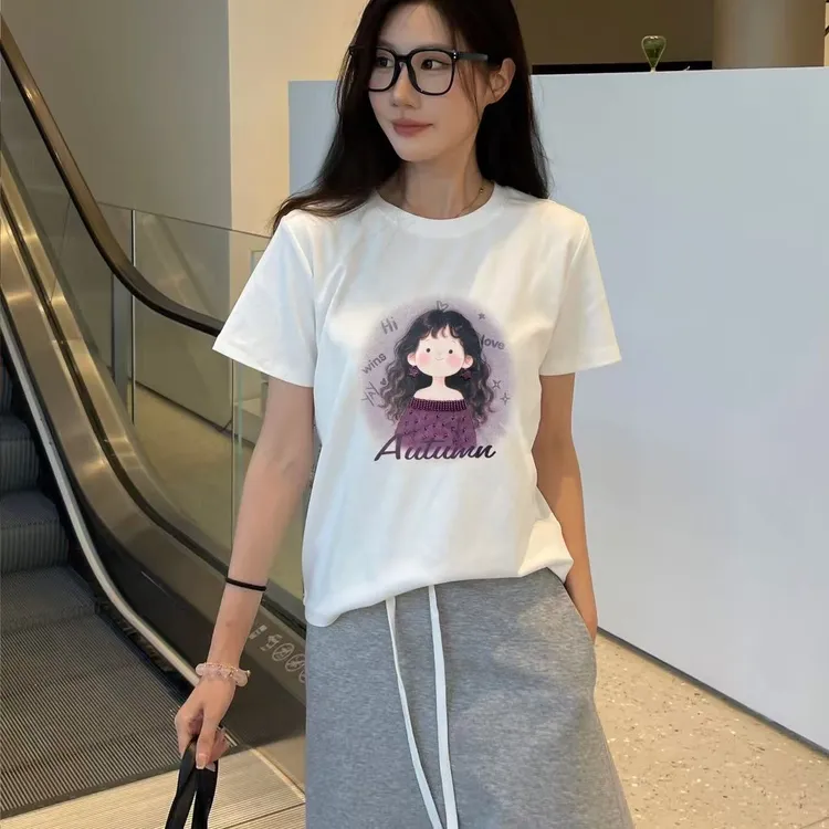 【韩衣舍】3123印花小姑娘修身型短袖卡通动漫T恤休闲