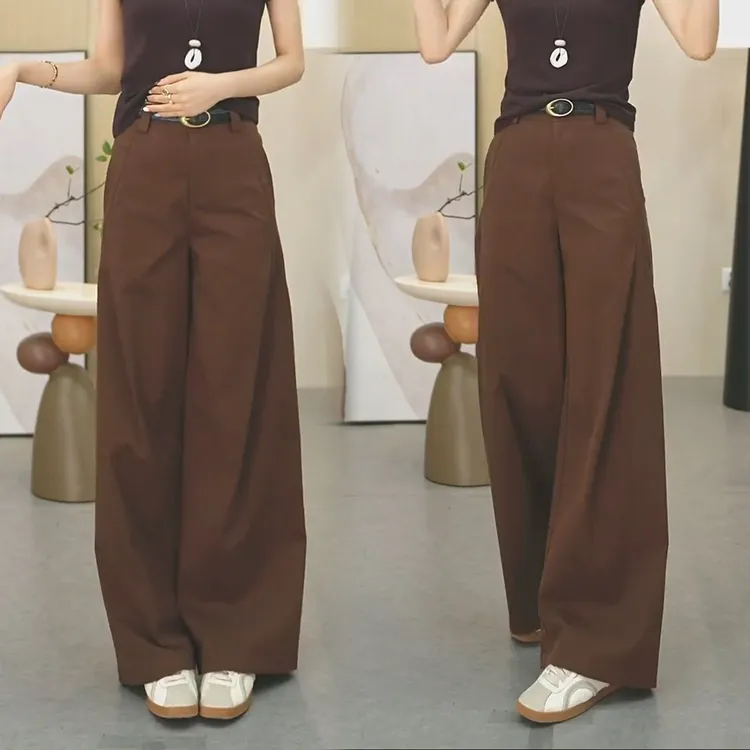 舒柔特压褶阔腿裤女2025年秋季新款高腰显瘦宽松风笛裤休闲西装裤