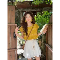 温舒敏【柠檬奶贝】港风复古镂空立体花衬衫夏季圆领上衣MK0725570
