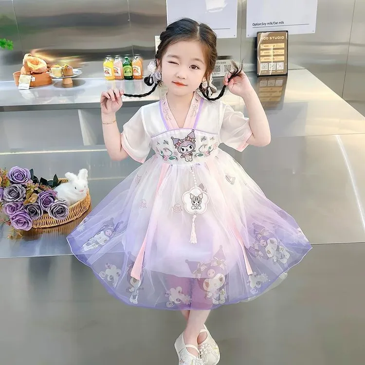 新中式女童连衣裙夏装新款儿童汉服宝宝夏季库洛米公主裙子