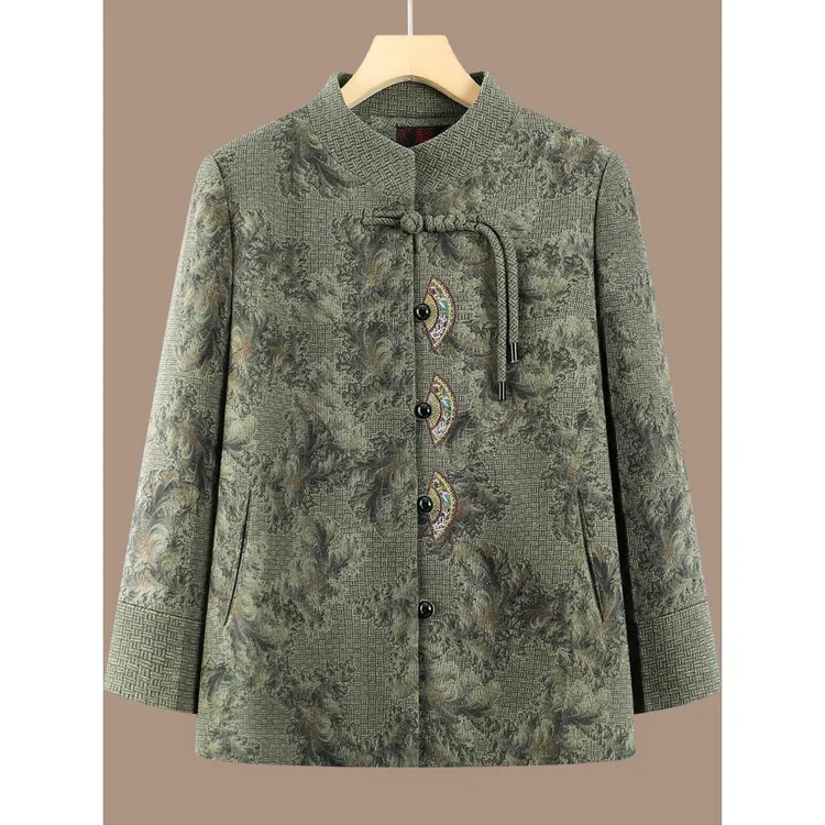 老年人春秋外套女妈妈装上衣奶奶装立领外衣老太太新中式唐装衣服