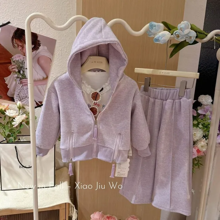 韩版秋装百搭秋季中大童连帽外套卫衣2025洋气女宝两件套新款卫