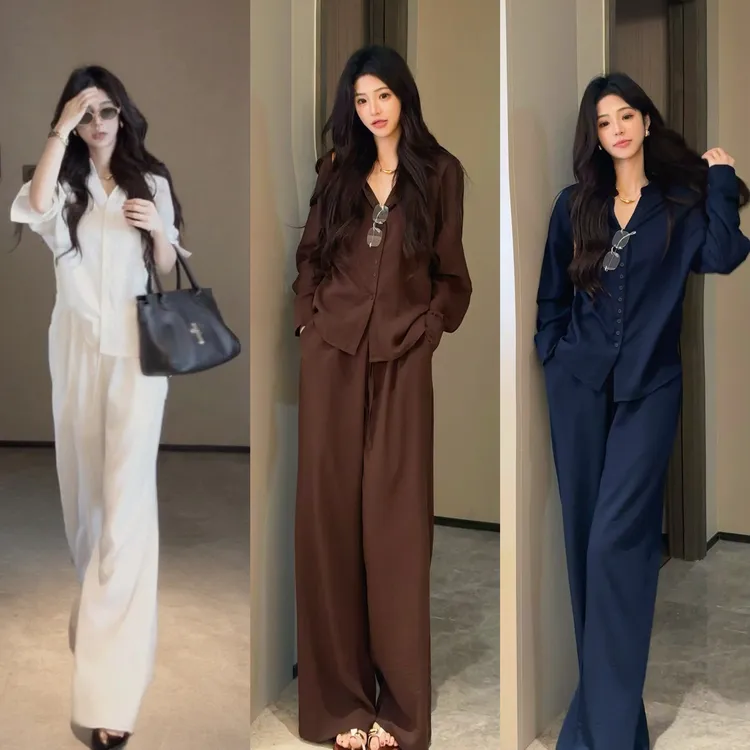 秋装老钱风慵懒风百搭高级感套装衬衫长袖+休闲裤松弛感贵气女装