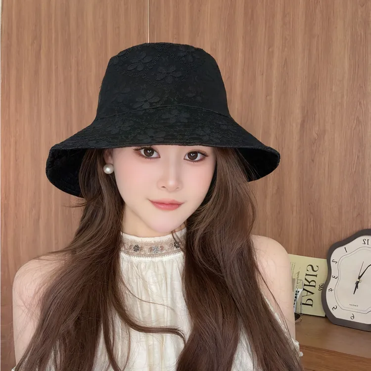 夏季遮阳帽蕾丝渔夫帽防晒显脸小网红女盆帽帽子