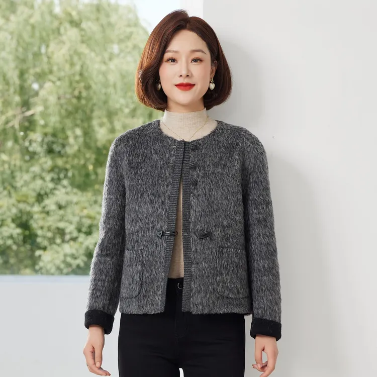 中年妈妈秋冬装双面羊毛大衣短款小个子高贵气质小香风毛呢外套