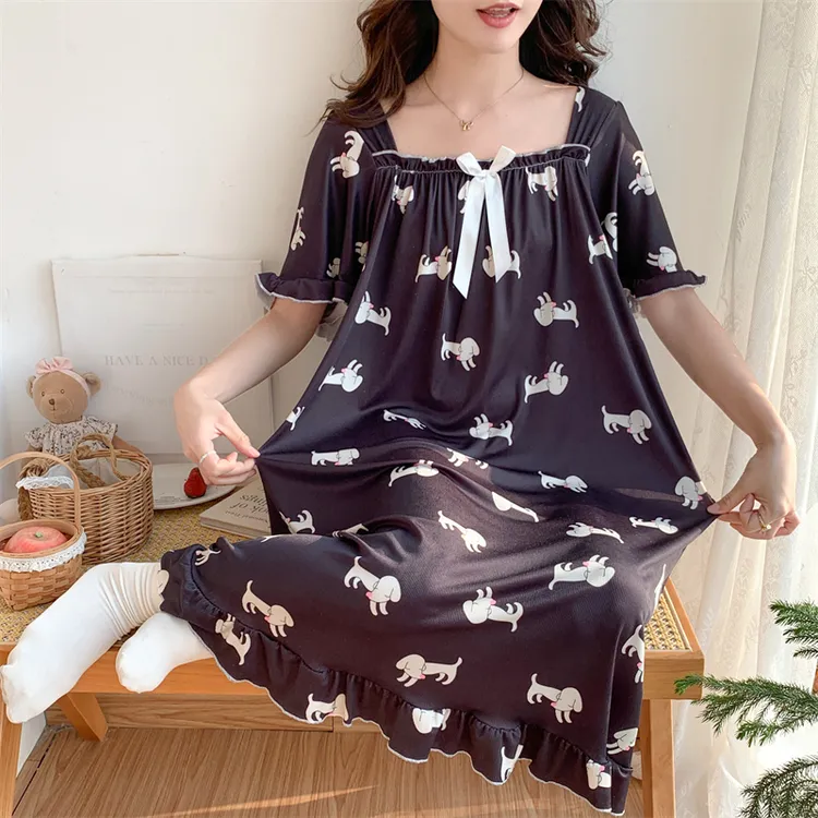 300斤夏季加大码冰丝宽中长睡裙夏天女士宽松胖妹妹甜美大码睡裙