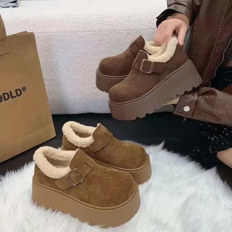 7cm增高加绒保暖勃肯鞋女2025冬季新款复古棉鞋一脚蹬防滑勃肯鞋