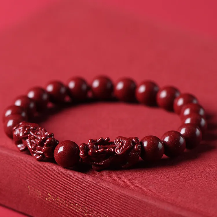 富恩洛 天然辰砂朱砂《双貔貅款》高含量男女款朱砂手串 节日礼物