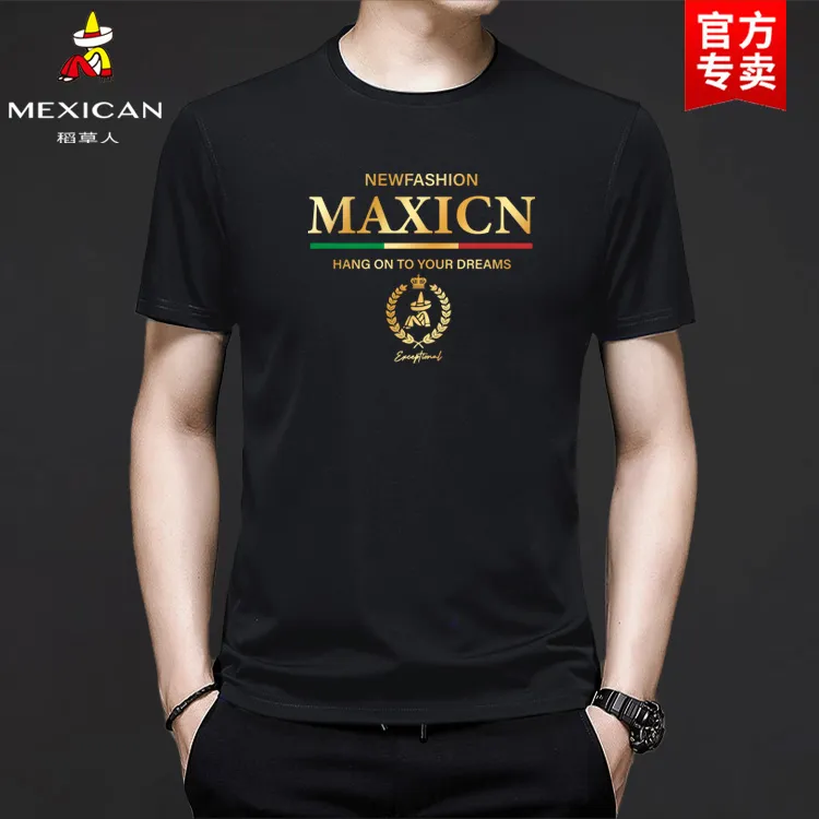 稻草人正品夏季圆领短袖T恤男装百搭男士宽松休闲高档冰丝半袖