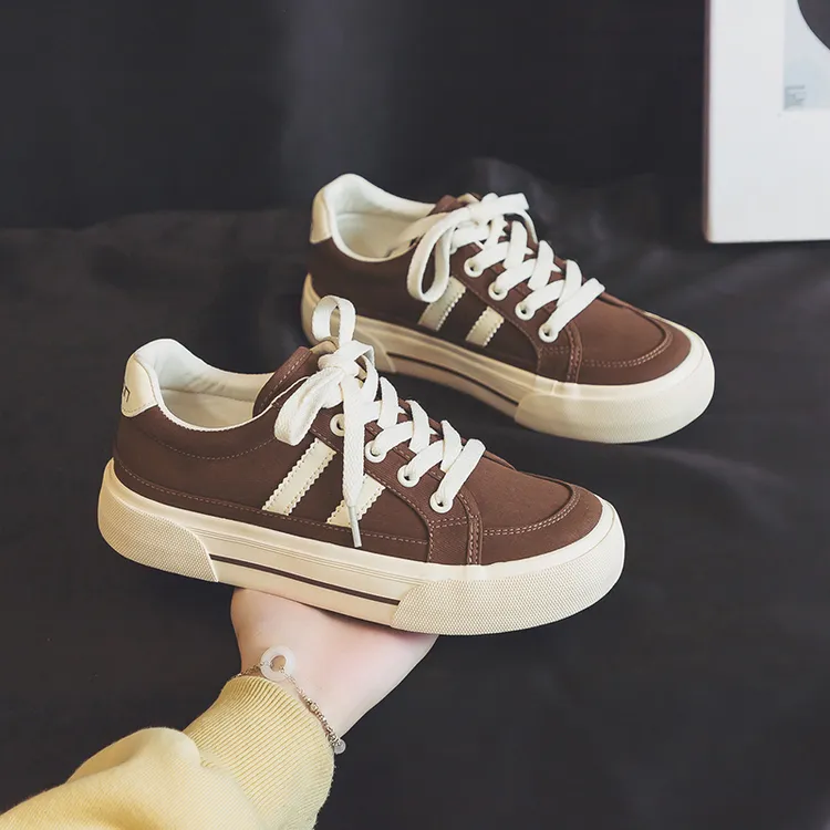 人本帆布鞋女低帮韩版百搭秋季亮粉系带ins学生小白鞋纯色板鞋