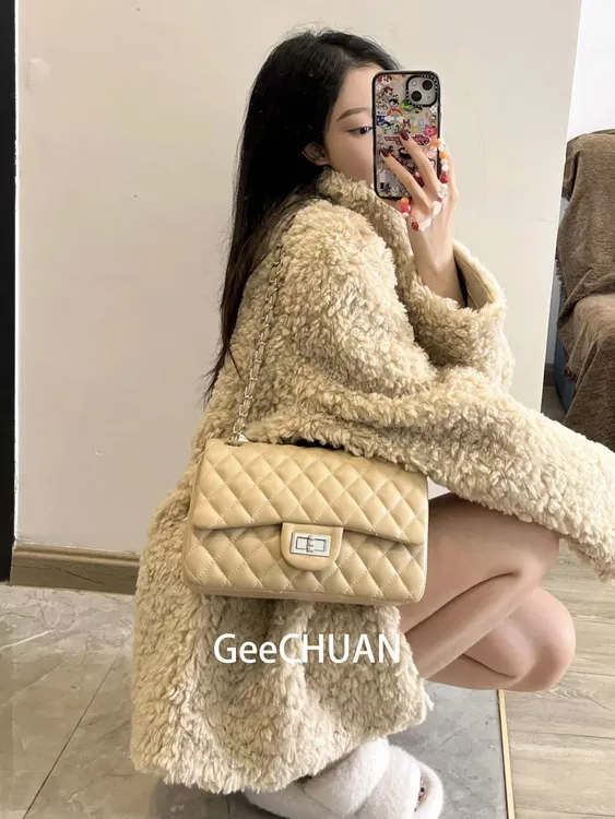 GeeCHUAN 小香风菱格链条信封包时尚简约车缝线大容量单肩斜跨包