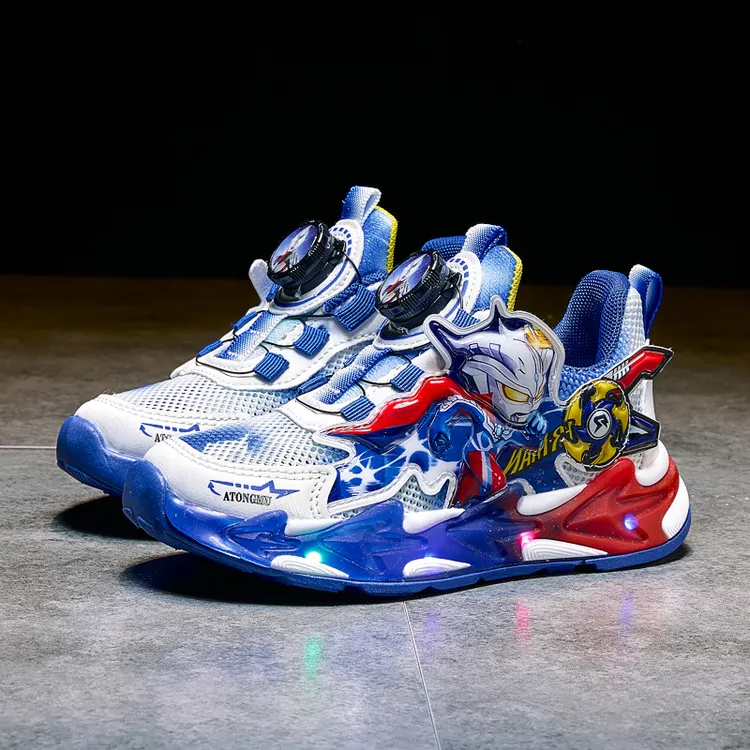 男童运动鞋2025春秋新款儿童鞋子旋转纽扣奥凸曼发光鞋带灯男孩鞋