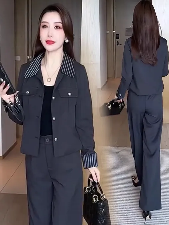 时尚套装女2025秋季新款洋气显瘦减龄小香风短款外套阔腿裤两件套