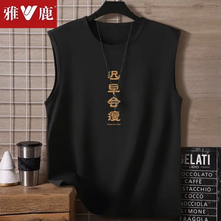 雅鹿个性小众无袖T恤印花纯棉夏季时尚情侣男士ins男装百搭潮流