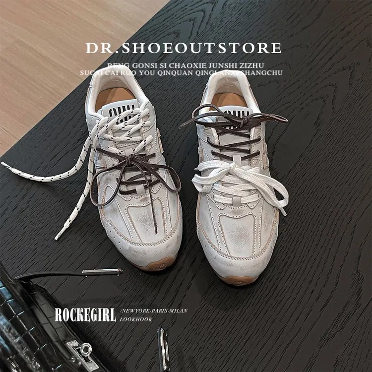 【DR女鞋正品】DR~真皮做旧小白鞋女miu联名530厚底德训鞋内增高
