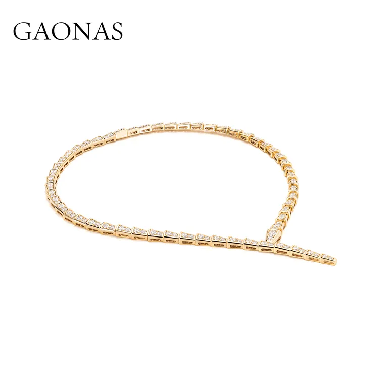GAONAS 镀K金合成锆石项链 时尚潮流蛇形设计金色项链11709XGO
